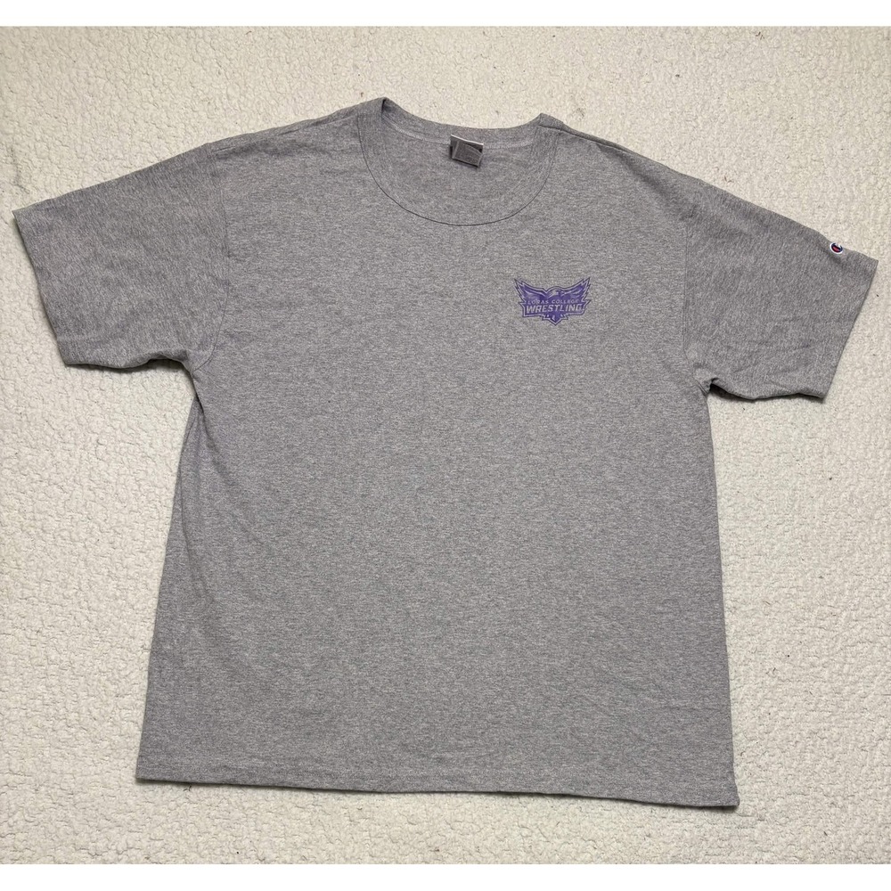Champion Mens Loras College Wrestling T-shirt Graphic Tee Size L Gray Crewneck